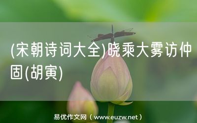 易優(yōu)作文網(wǎng)——(宋朝詩詞大全)曉乘大霧訪仲固(胡寅)