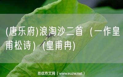 易優(yōu)作文網(wǎng)——(唐樂府)浪淘沙二首(一作皇甫松詩)(皇甫冉)